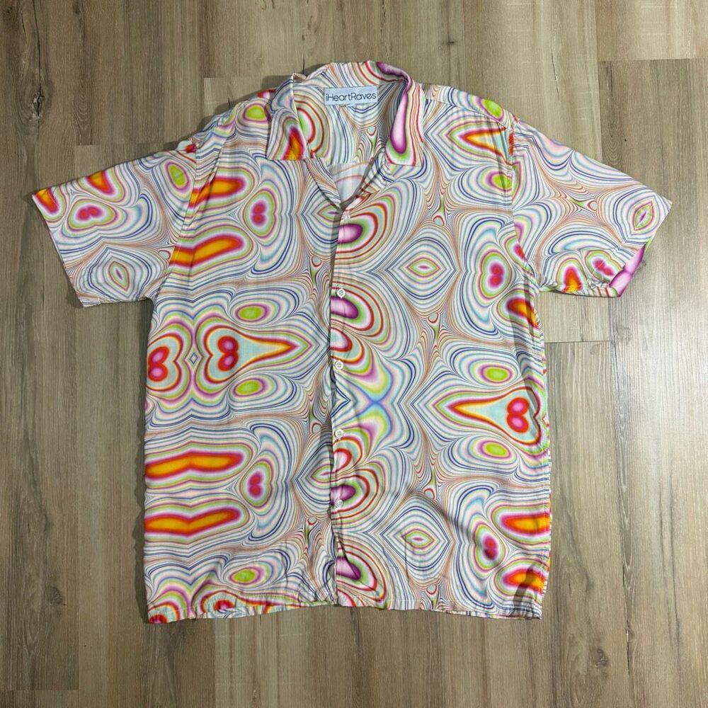 IHeartRaves Psychedelic Button Up Shirt Sz M AOP Trippy Festival Rave 70a Swirl